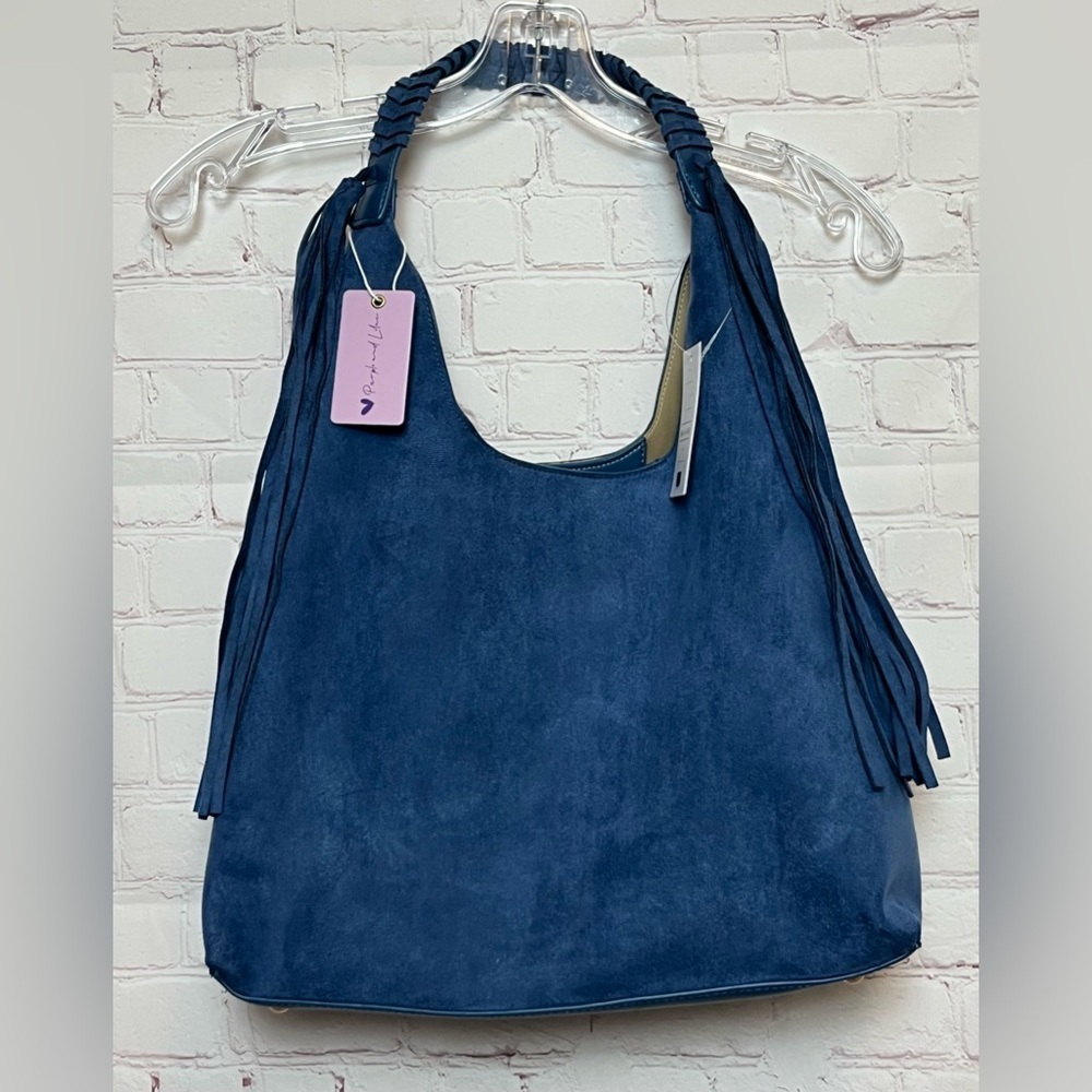Purple and Lilac Faux Suede Shoulder Bag with Crossbody Insert